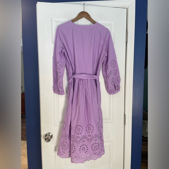 Talbots Wisteria Purple Cotton Eyelet Fit & Flare belted Shirtdress - 12 - Picture 3 of 4
